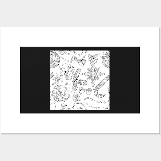 Monochrome Merry Christmas Pattern, New Year Illustration Wall Art by lissantee